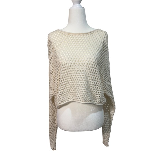 Garage Sweaters - Garage Women Cream Open Knit Crochet Cropped Sweater Long Sleeve Size M